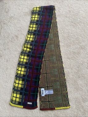 Ragged Yellow and Purple Plaid Knit Scarf